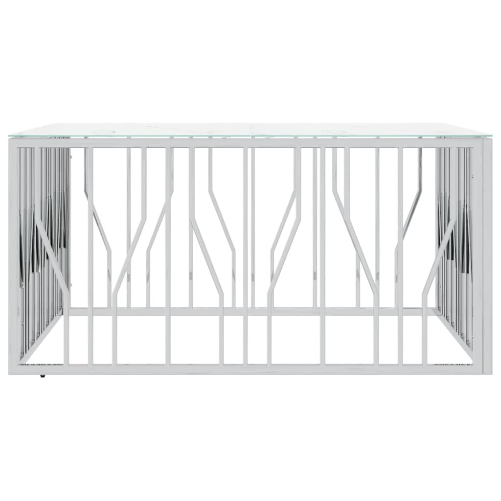 Salontafel 100X100X50 Cm Roestvrij Staal En Glas Zilverkleurig Zilver en wit