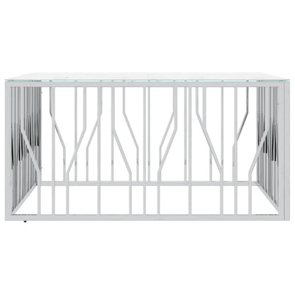 Salontafel 100X100X50 Cm Roestvrij Staal En Glas Zilverkleurig Zilver en wit