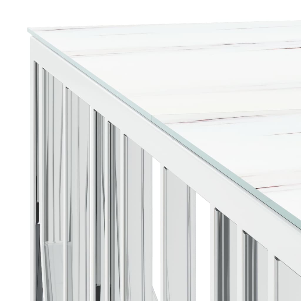 Salontafel 100X100X50 Cm Roestvrij Staal En Glas Zilverkleurig Zilver en wit