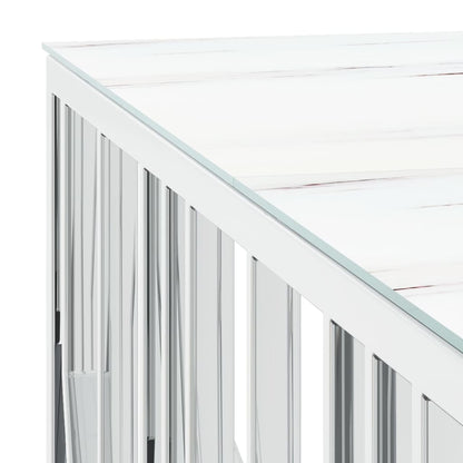 Salontafel 100X100X50 Cm Roestvrij Staal En Glas Zilverkleurig Zilver en wit