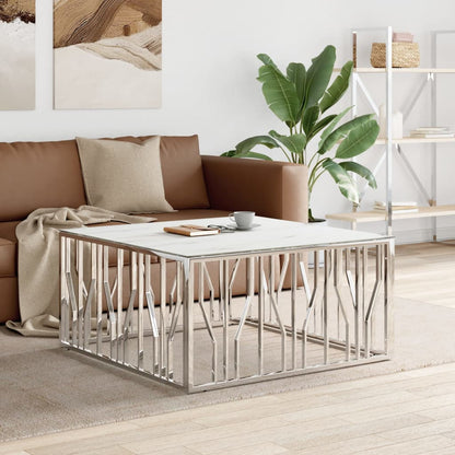 Salontafel 100X100X50 Cm Roestvrij Staal En Glas Zilverkleurig Zilver en wit