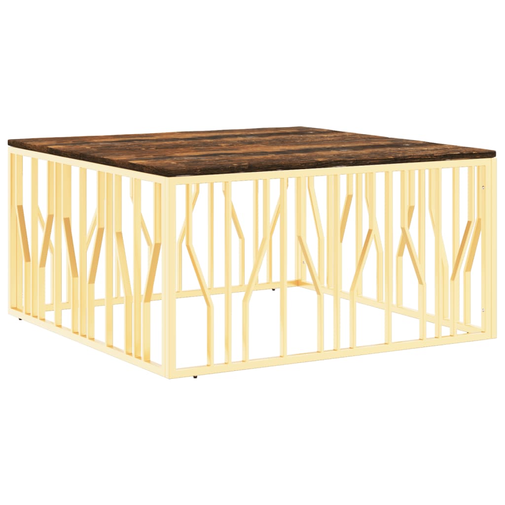 Salontafel Roestvrijstaal En Massief Gerecycled Kleur Goud Hout