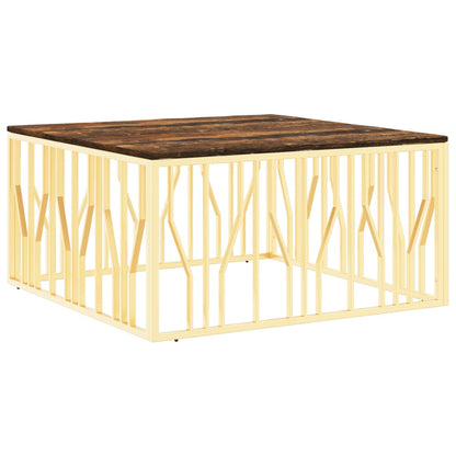 Salontafel Roestvrijstaal En Massief Gerecycled Kleur Goud Hout