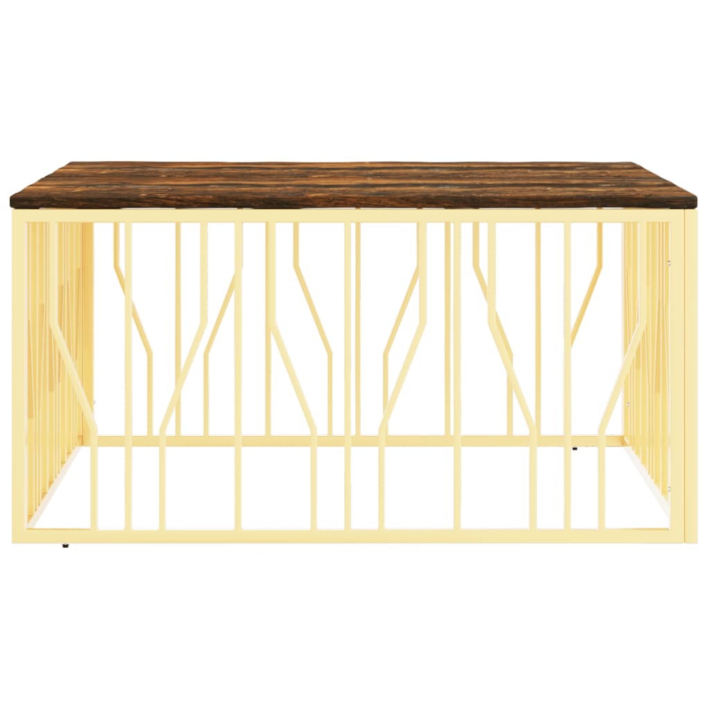 Salontafel Roestvrijstaal En Massief Gerecycled Kleur Goud Hout