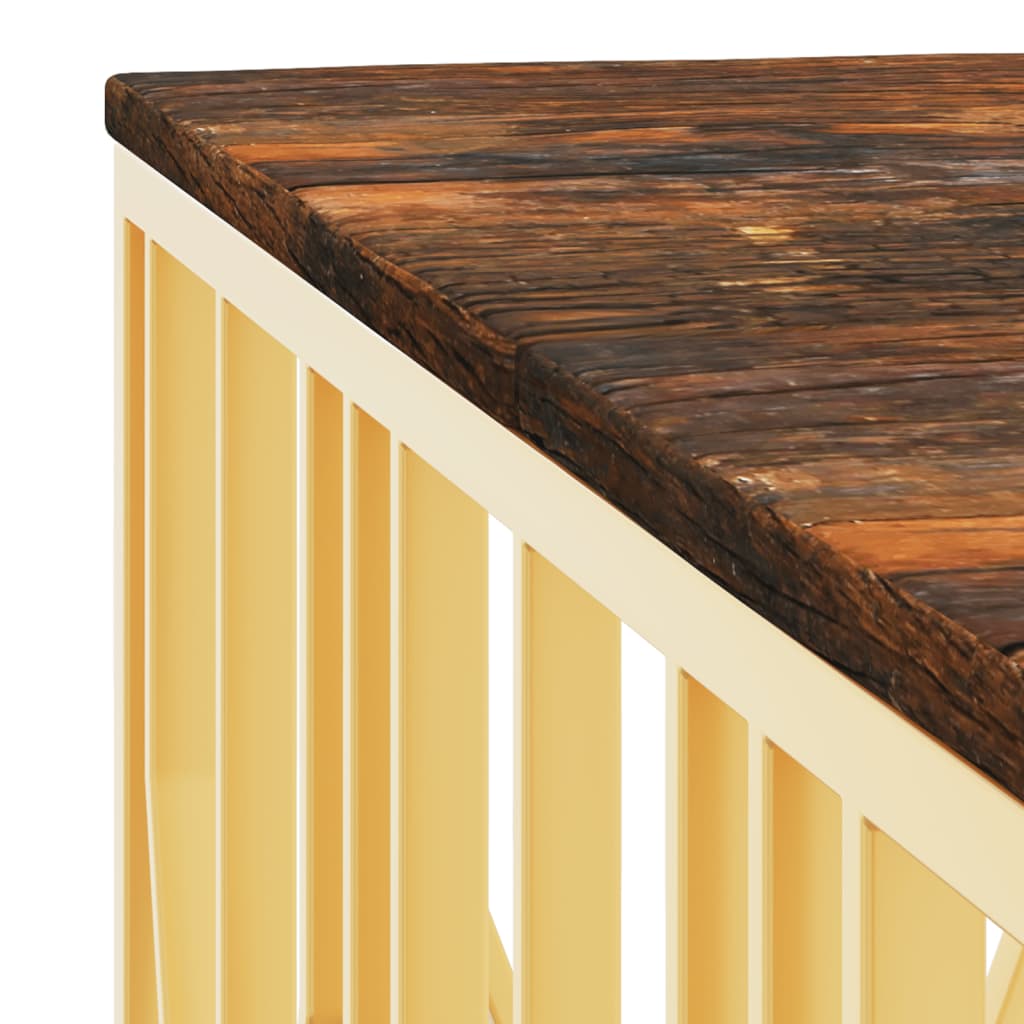 Salontafel Roestvrijstaal En Massief Gerecycled Kleur Goud Hout