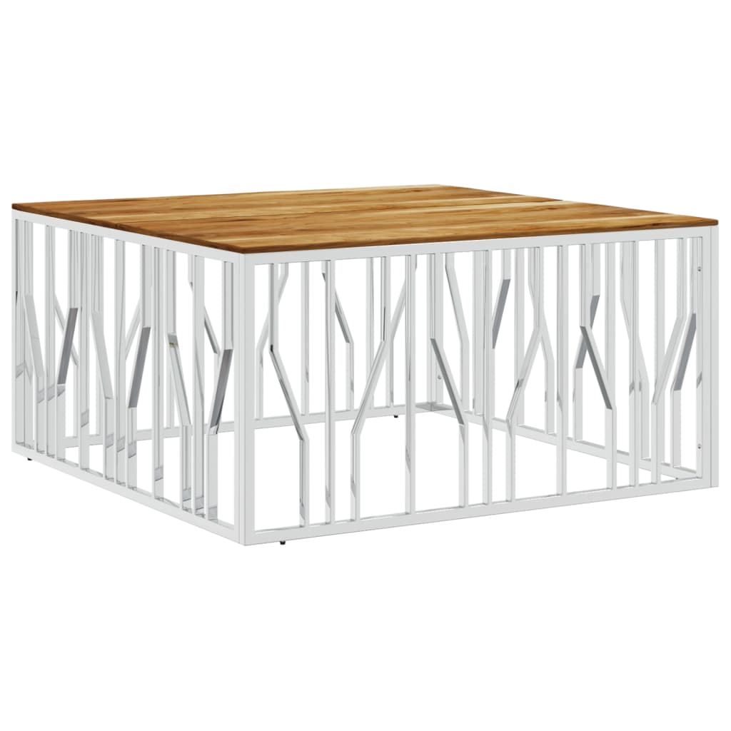 Salontafel Roestvrij Staal En Massief Acacia Zilverkleurig en bruin Hout