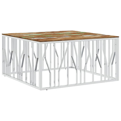 Salontafel Roestvrij Staal En Massief Gerecycled Zilver Multikleur Hout
