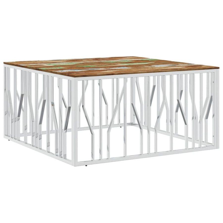 Salontafel Roestvrij Staal En Massief Gerecycled Zilver Multikleur Hout