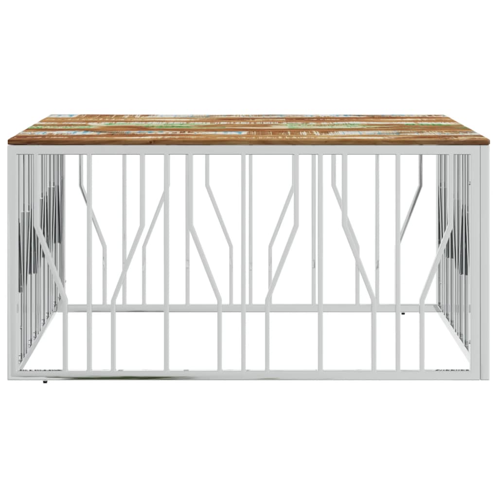 Salontafel Roestvrij Staal En Massief Gerecycled Zilver Multikleur Hout