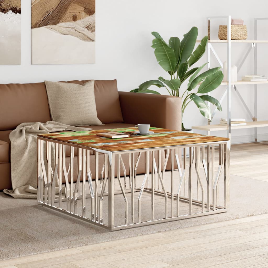Salontafel Roestvrij Staal En Massief Gerecycled Zilver Multikleur Hout