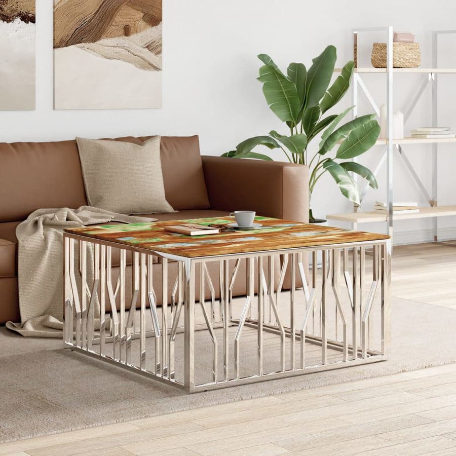 Salontafel Roestvrij Staal En Massief Gerecycled Zilver Multikleur Hout