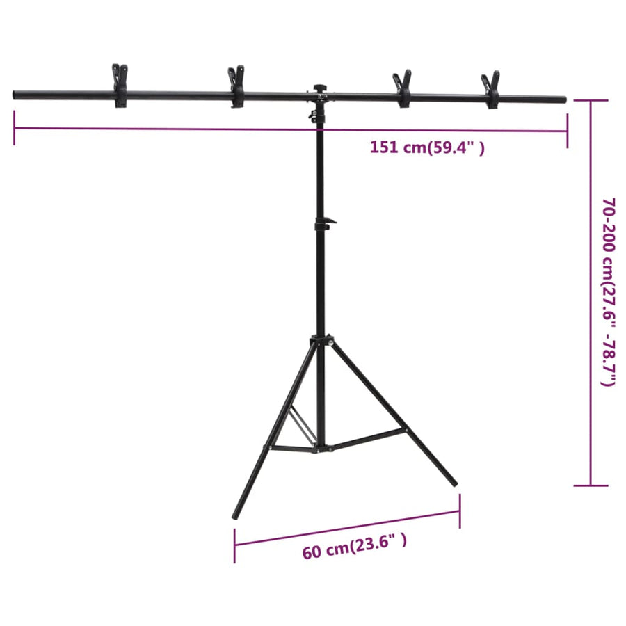 Achtergrondstandaard T-Vormig 151X60X(70-200) Cm Zwart 151 x 60 x 200 cm