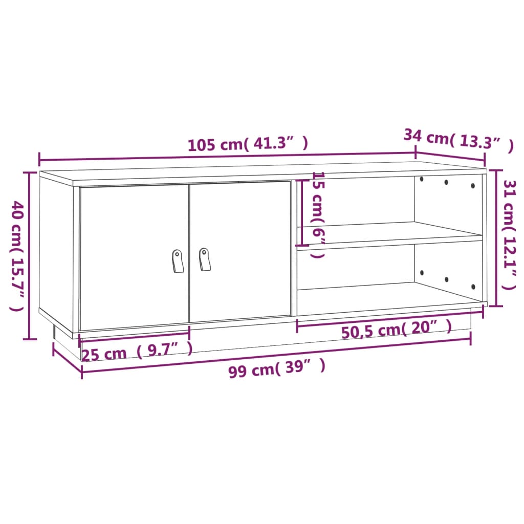 Tv-Meubel 05X34X40 Cm Massief Grenenhout Grijs