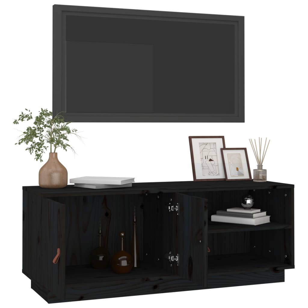 Tv-Meubel 05X34X40 Cm Massief Grenenhout Zwart