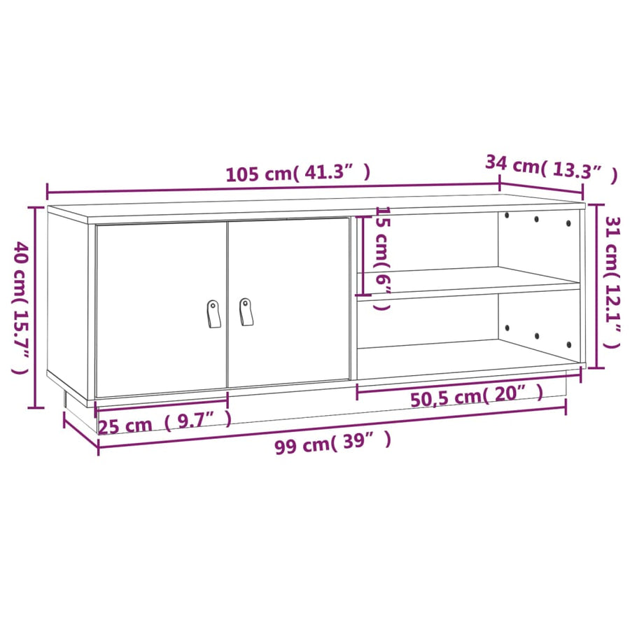 Tv-Meubel 05X34X40 Cm Massief Grenenhout Zwart