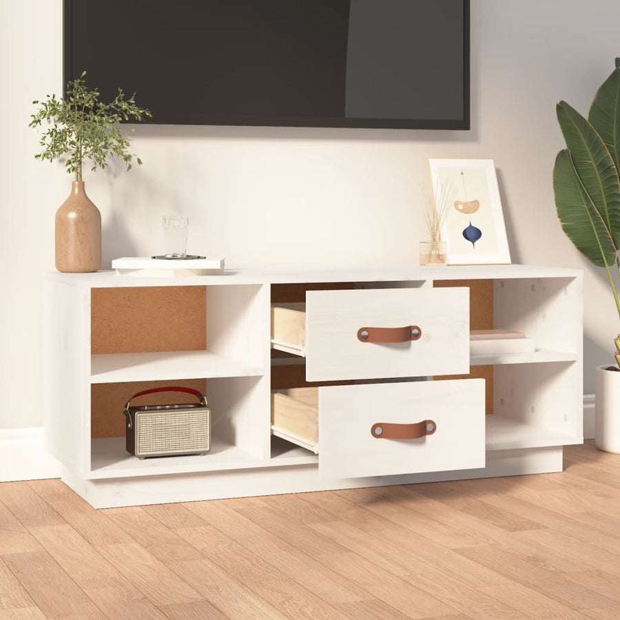 Tv-Meubel 00X34X40 Cm Massief Grenenhout Wit