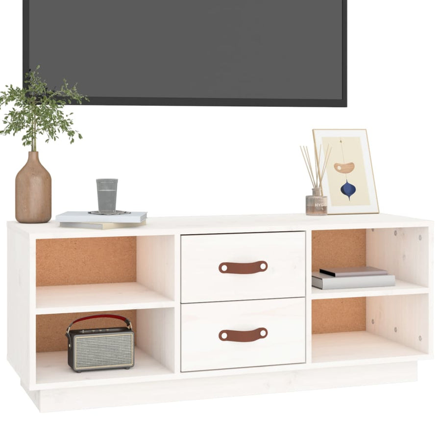 Tv-Meubel 00X34X40 Cm Massief Grenenhout Wit