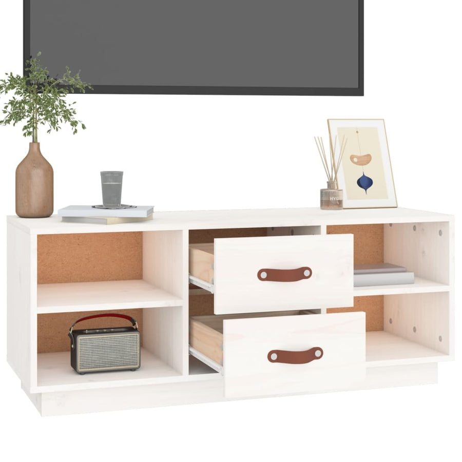 Tv-Meubel 00X34X40 Cm Massief Grenenhout Wit