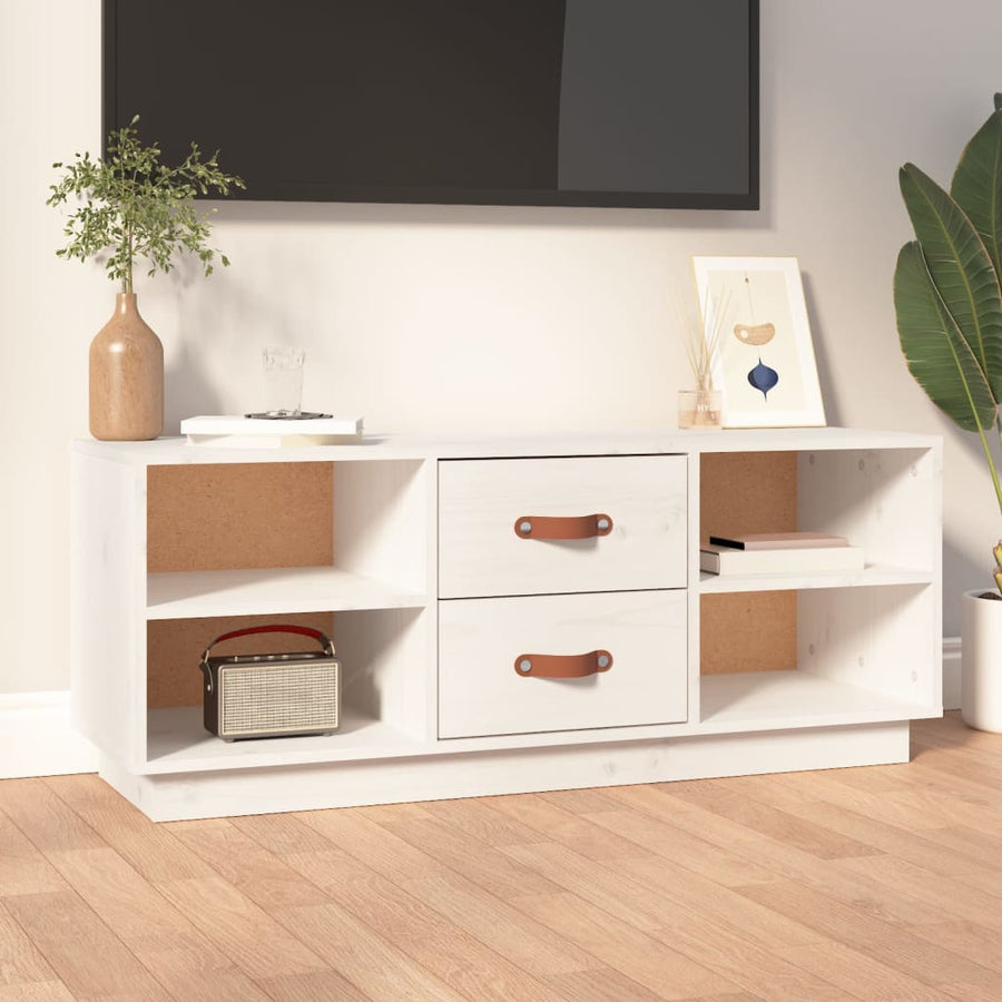 Tv-Meubel 00X34X40 Cm Massief Grenenhout Wit