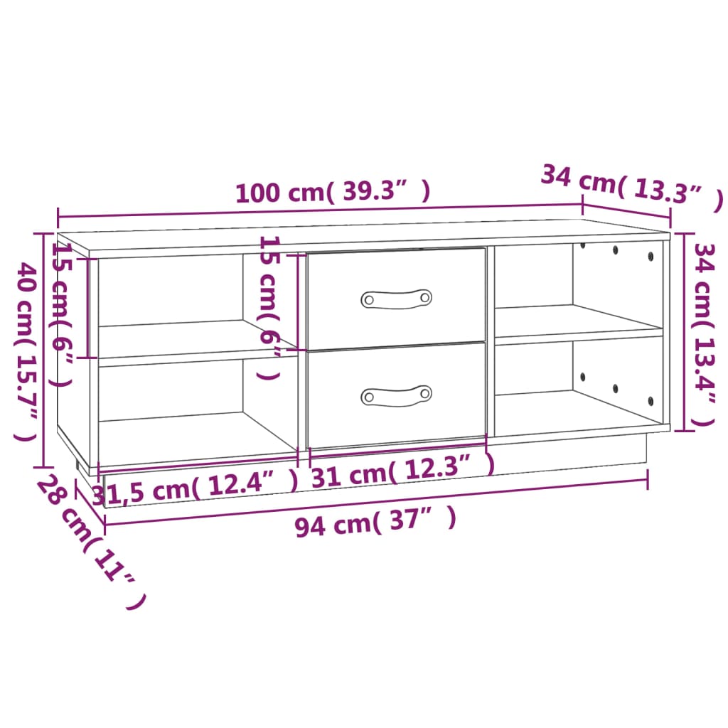 Tv-Meubel 00X34X40 Cm Massief Grenenhout Grijs