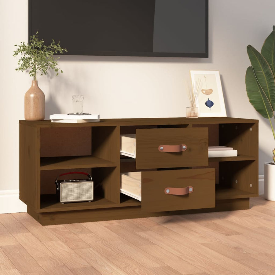 Tv-Meubel 00X34X40 Cm Massief Grenenhout Honingbruin