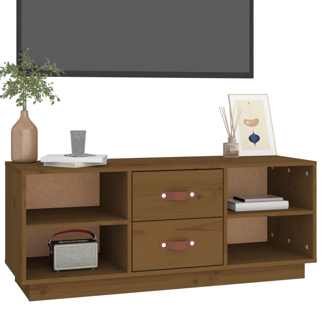 Tv-Meubel 00X34X40 Cm Massief Grenenhout Honingbruin
