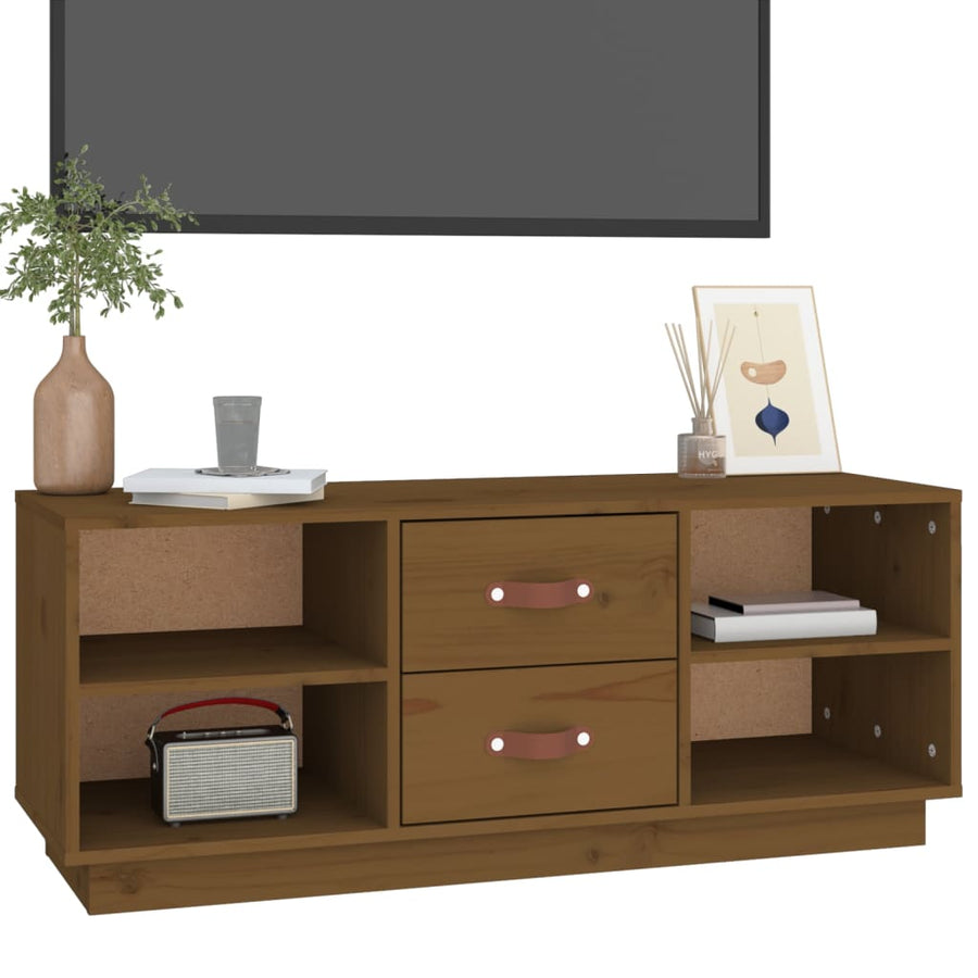 Tv-Meubel 00X34X40 Cm Massief Grenenhout Honingbruin