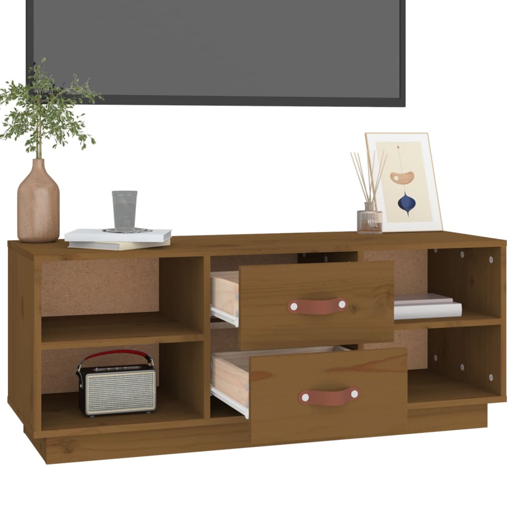 Tv-Meubel 00X34X40 Cm Massief Grenenhout Honingbruin