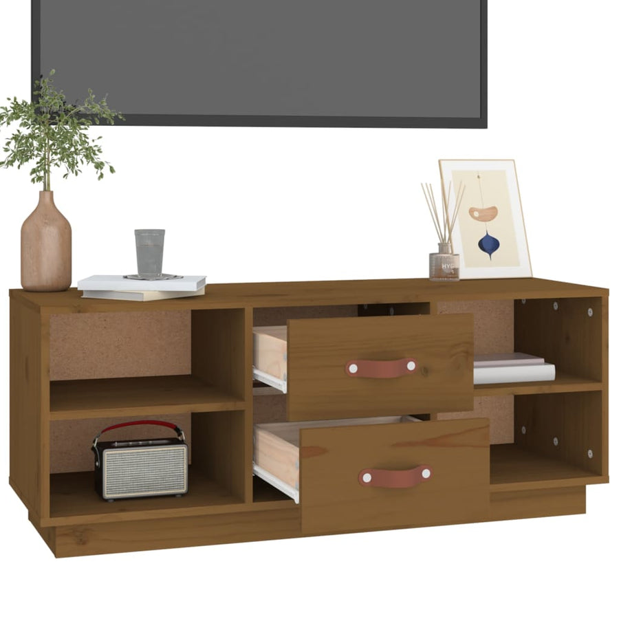 Tv-Meubel 00X34X40 Cm Massief Grenenhout Honingbruin