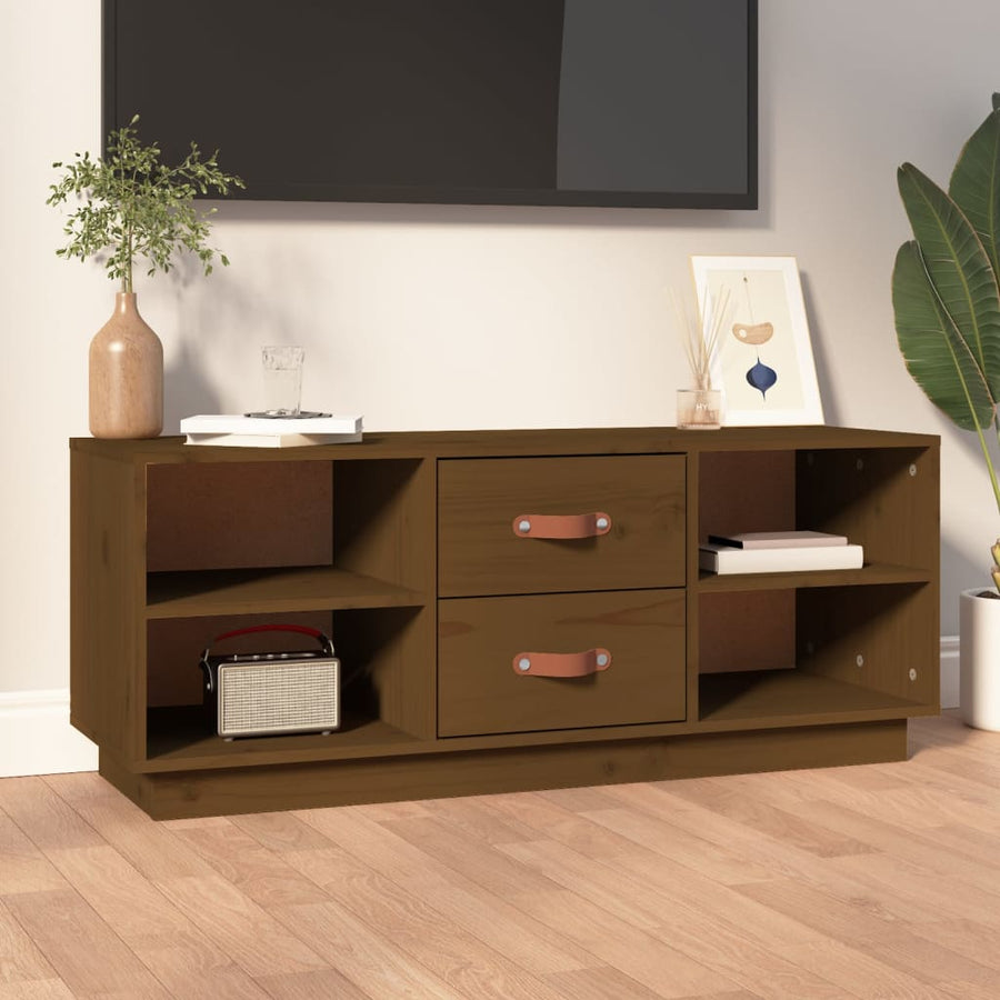 Tv-Meubel 00X34X40 Cm Massief Grenenhout Honingbruin