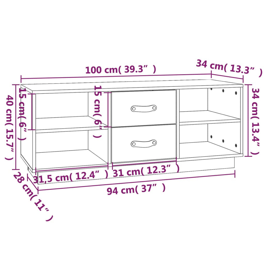 Tv-Meubel 00X34X40 Cm Massief Grenenhout Zwart