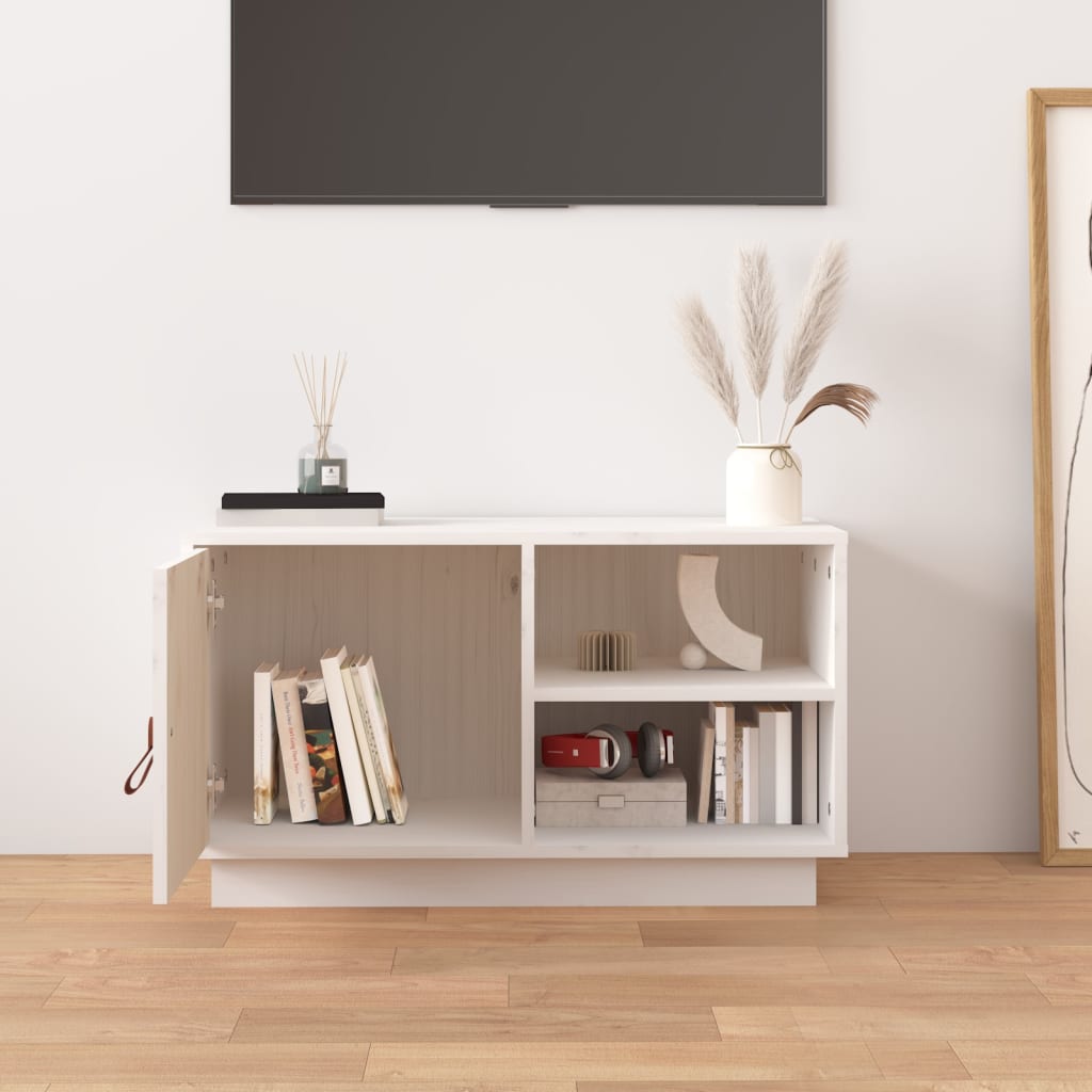 Tv-Meubel 70X34X40 Cm Massief Grenenhout Wit