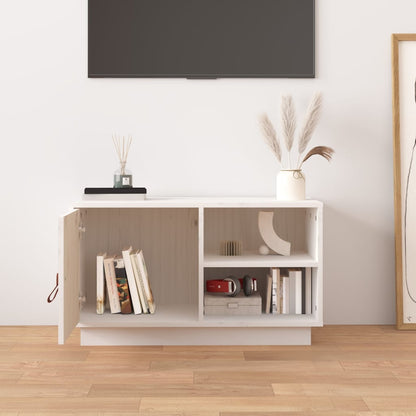 Tv-Meubel 70X34X40 Cm Massief Grenenhout Wit