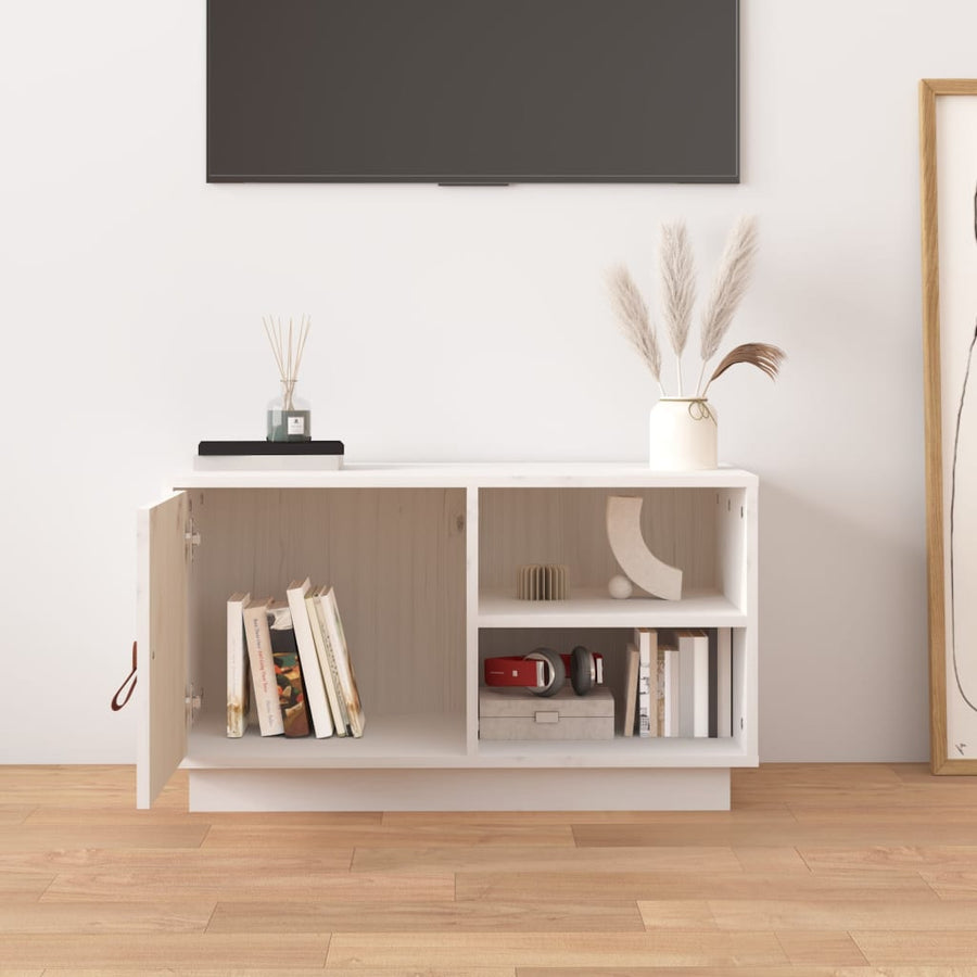 Tv-Meubel 70X34X40 Cm Massief Grenenhout Wit