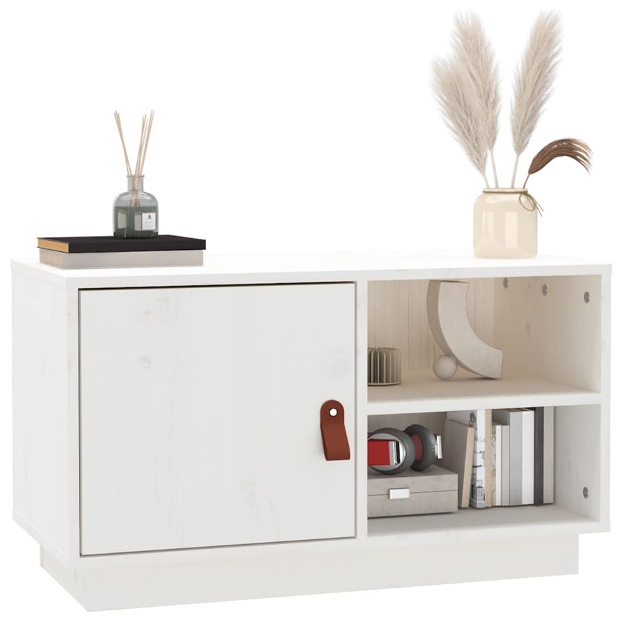 Tv-Meubel 70X34X40 Cm Massief Grenenhout Wit