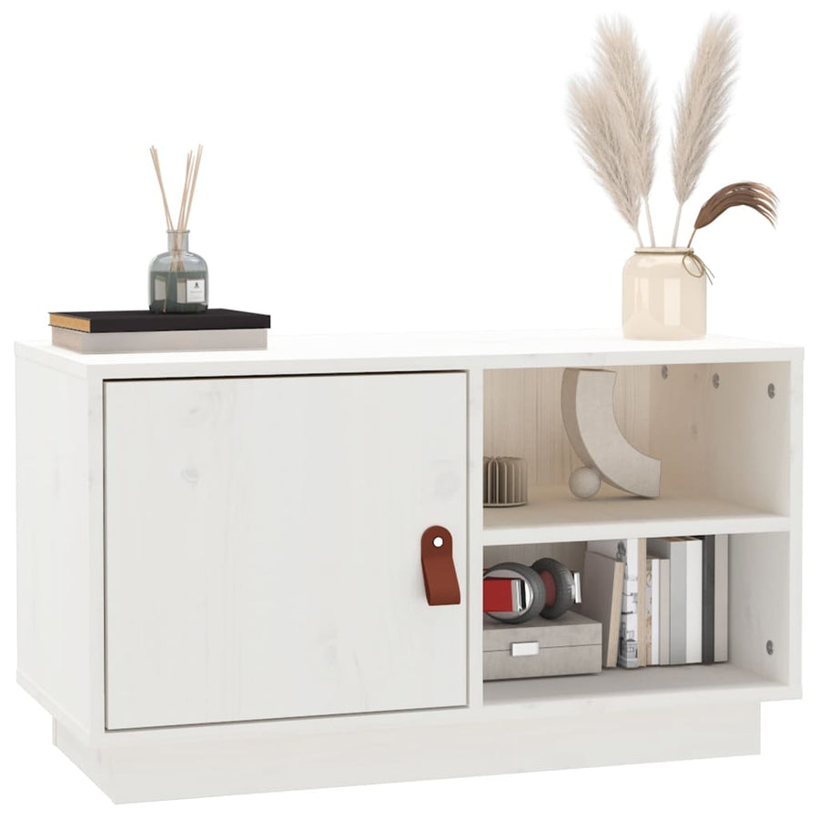 Tv-Meubel 70X34X40 Cm Massief Grenenhout Wit
