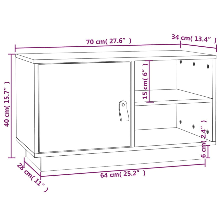 Tv-Meubel 70X34X40 Cm Massief Grenenhout Wit