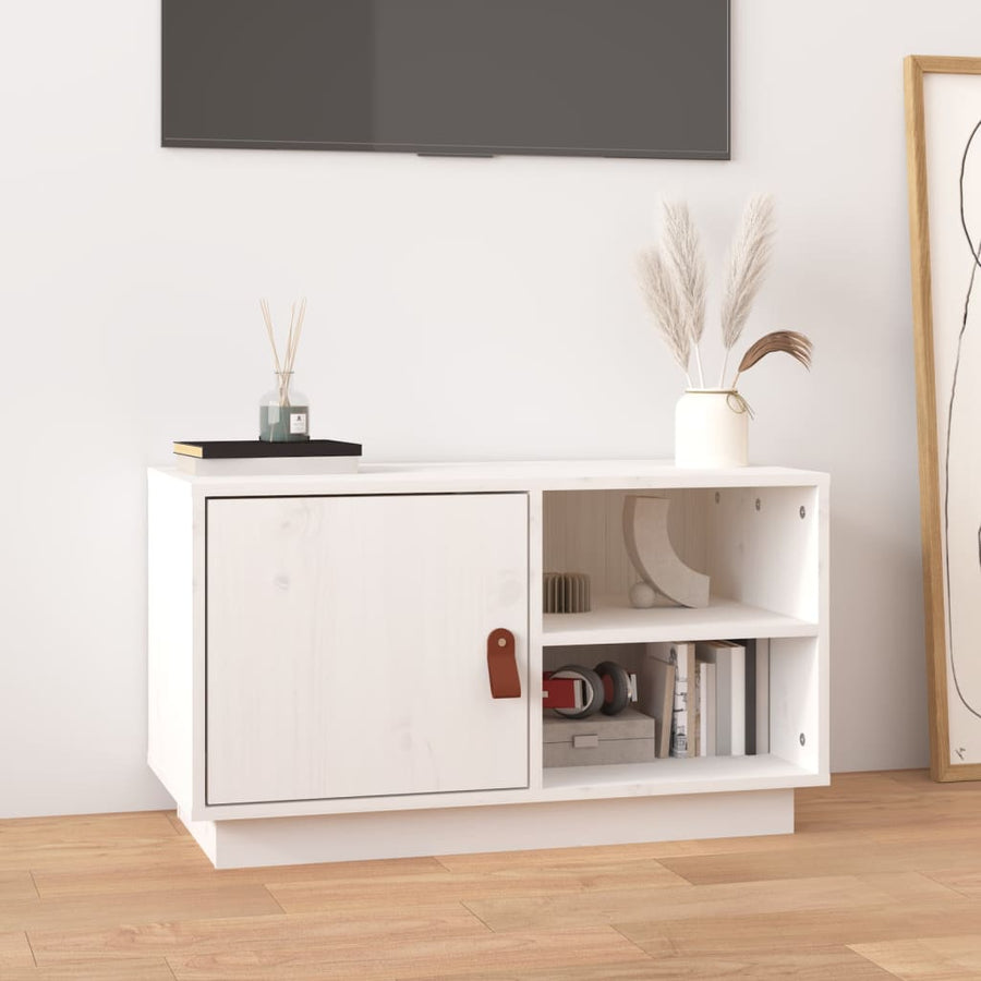 Tv-Meubel 70X34X40 Cm Massief Grenenhout Wit