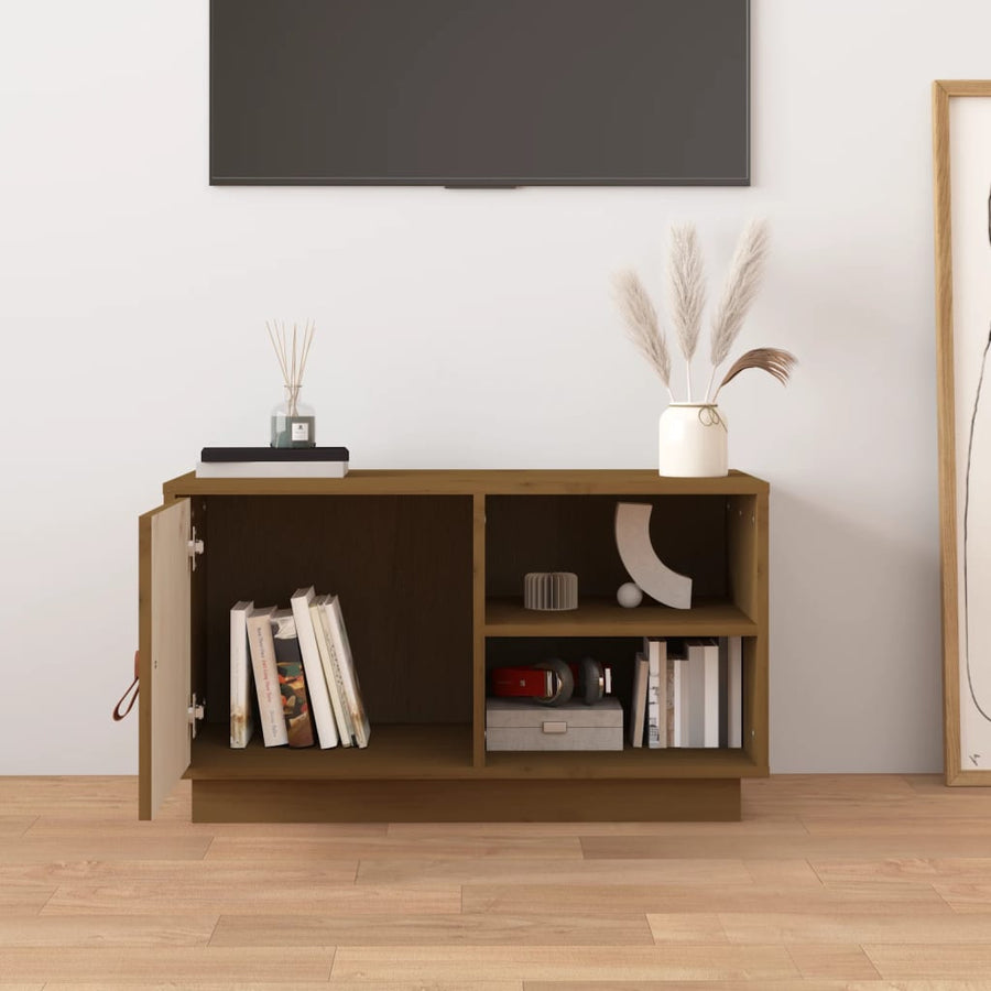 Tv-Meubel 70X34X40 Cm Massief Grenenhout Honingbruin