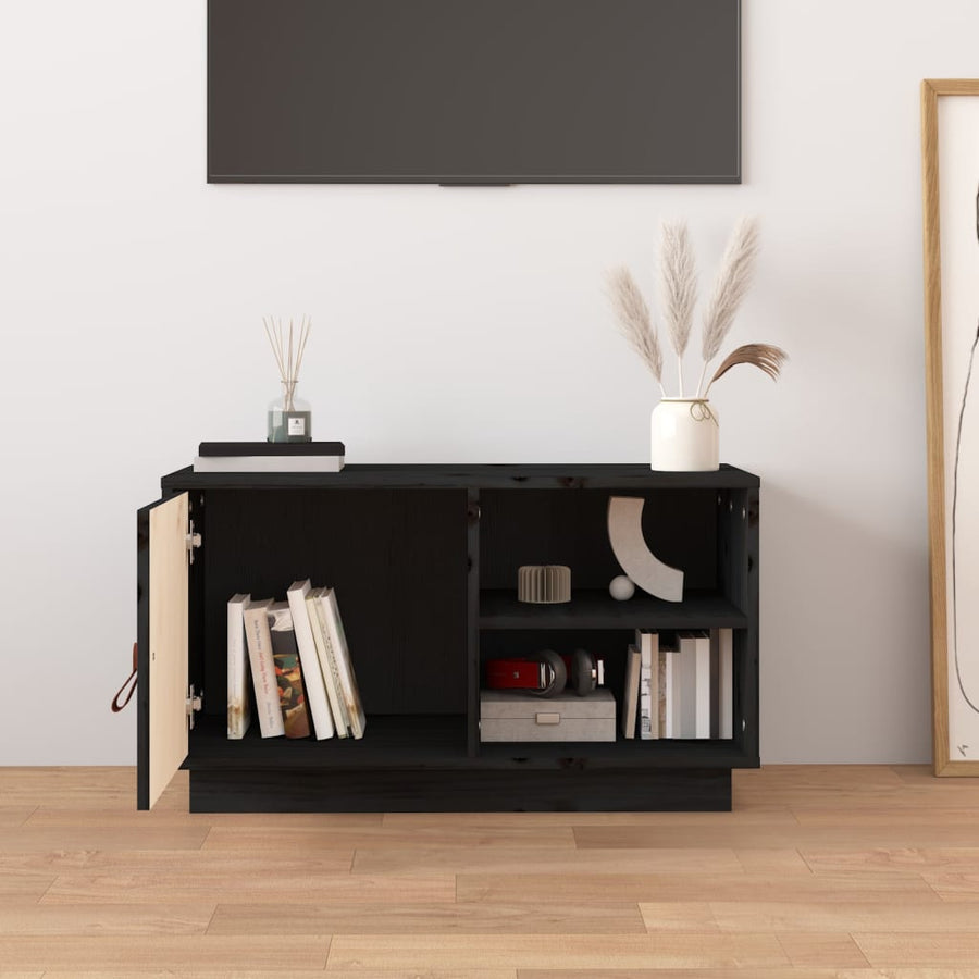 Tv-Meubel 70X34X40 Cm Massief Grenenhout Zwart