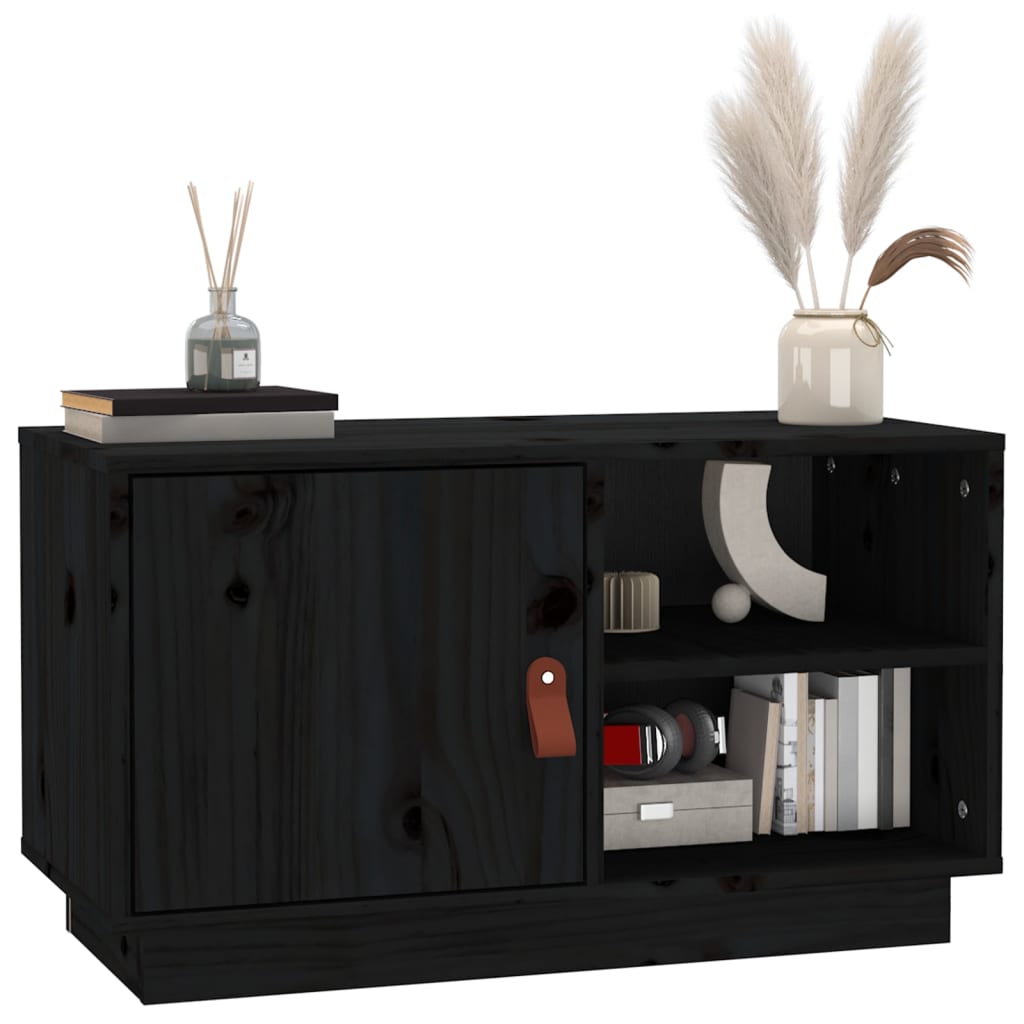 Tv-Meubel 70X34X40 Cm Massief Grenenhout Zwart