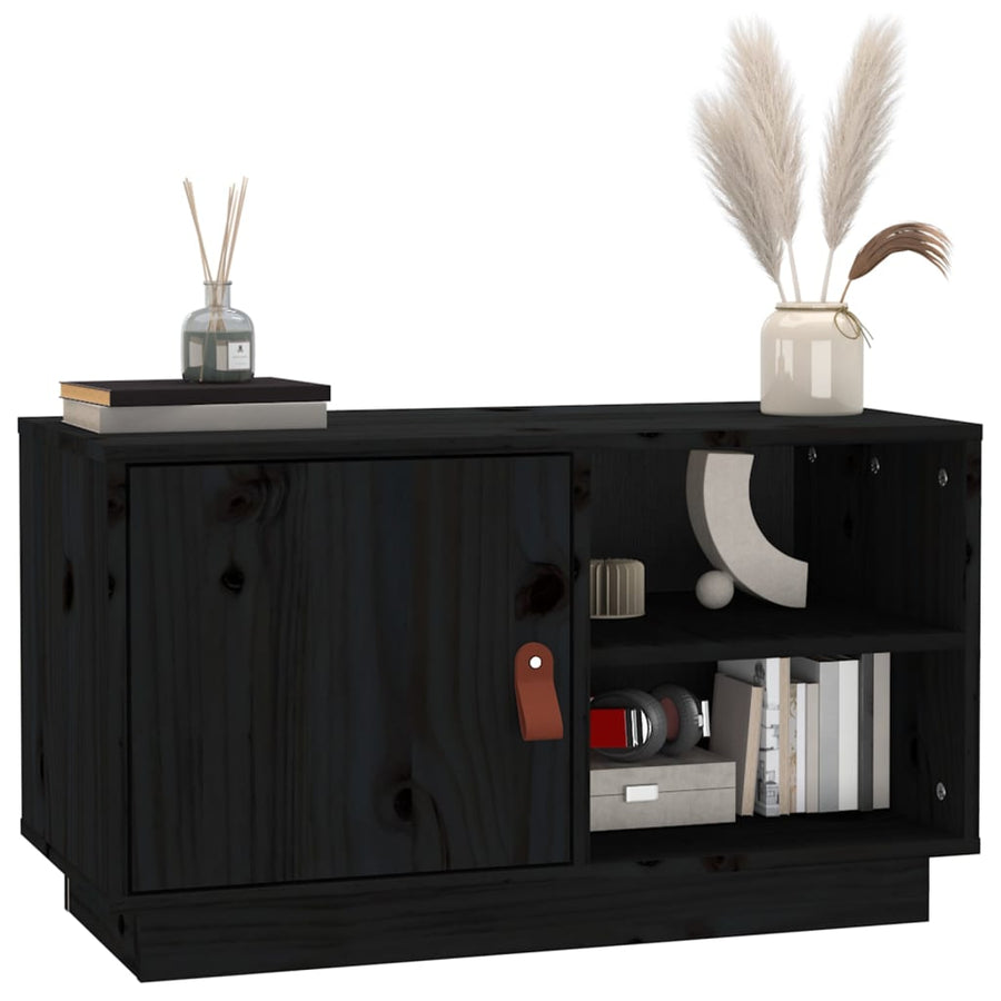 Tv-Meubel 70X34X40 Cm Massief Grenenhout Zwart