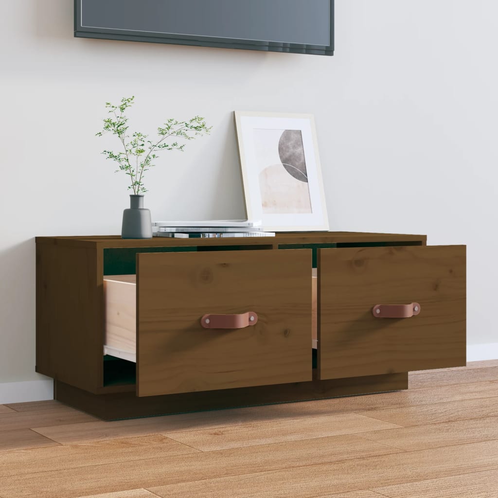 Tv-Meubel 80X34X35 Cm Massief Grenenhout Honingbruin