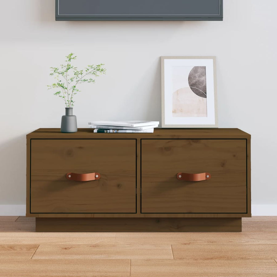 Tv-Meubel 80X34X35 Cm Massief Grenenhout Honingbruin
