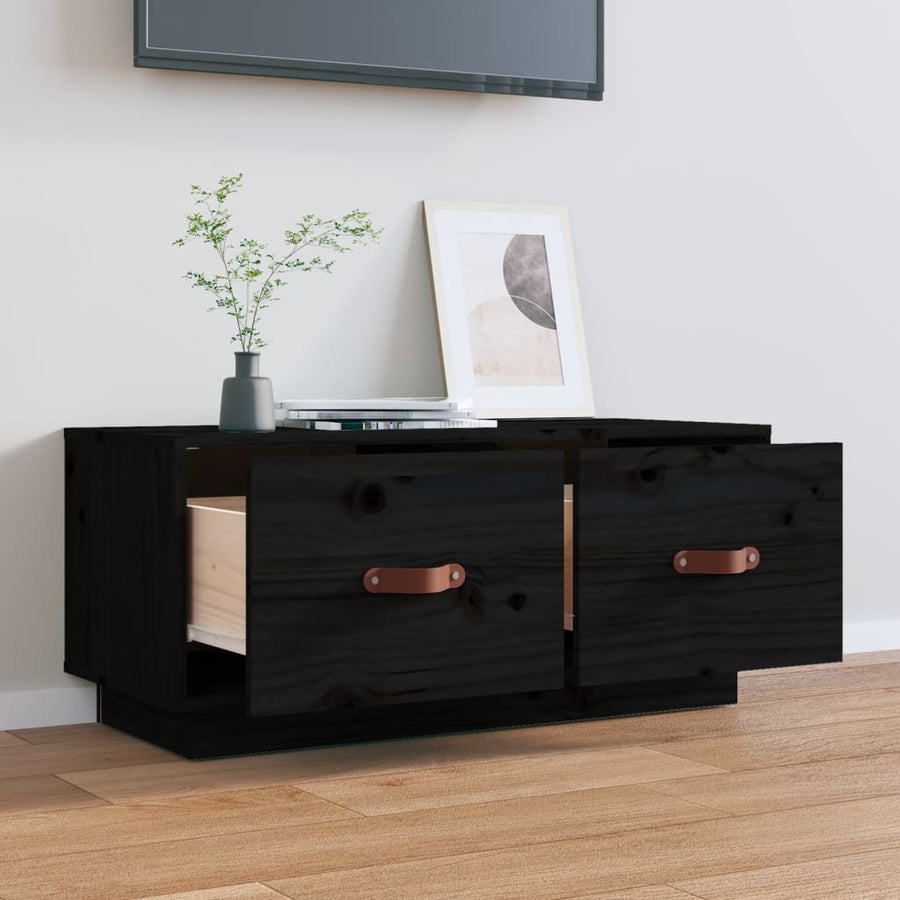Tv-Meubel 80X34X35 Cm Massief Grenenhout Zwart