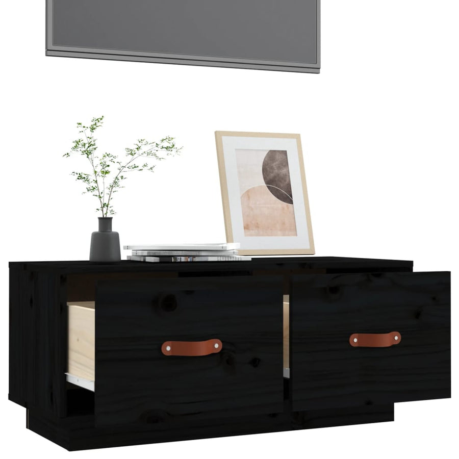 Tv-Meubel 80X34X35 Cm Massief Grenenhout Zwart