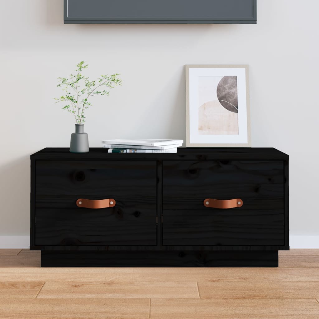 Tv-Meubel 80X34X35 Cm Massief Grenenhout Zwart