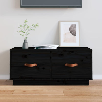 Tv-Meubel 80X34X35 Cm Massief Grenenhout Zwart