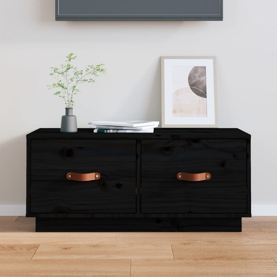 Tv-Meubel 80X34X35 Cm Massief Grenenhout Zwart
