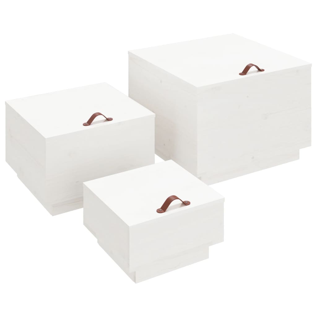 Opbergboxen Met Deksels 3 St Massief Grenenhout Wit